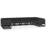 10-Piece Garden Lounge Set with Cushions Black Pine Wood Outdoor Patio Furniture
