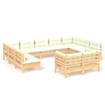 11-Piece Garden Lounge Set with Cream Cushions Pine Wood Outdoor Patio Furniture