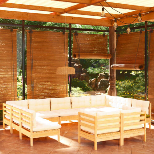 11-Piece Garden Lounge Set with Cream Cushions Pine Wood Outdoor Patio Furniture - Image 2