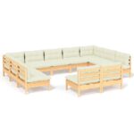 11-Piece Garden Lounge Set with Cream Cushions Pine Wood Outdoor Patio Furniture