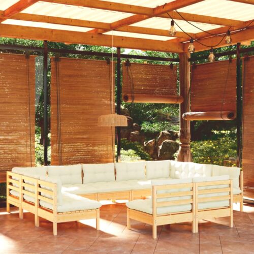 11-Piece Garden Lounge Set with Cream Cushions Pine Wood Outdoor Patio Furniture - Image 2