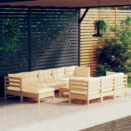 11-Piece Garden Lounge Set with Cream Cushions Pine Wood Outdoor Patio Furniture - Image 2