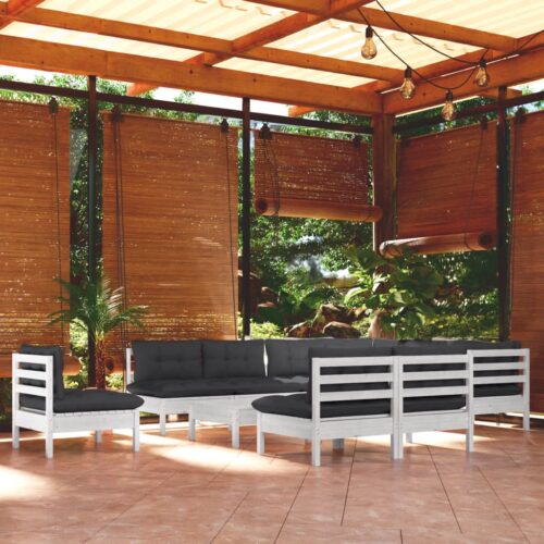 11-Piece Garden Lounge Set with Cushions White Pine Wood Outdoor Patio Furniture - Image 2
