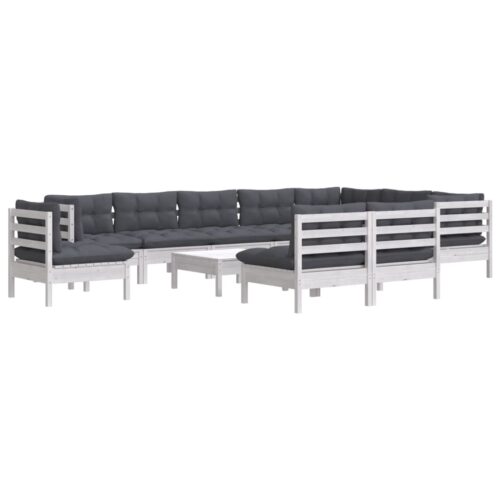11-Piece Garden Lounge Set with Cushions White Pine Wood Outdoor Patio Furniture - Image 3
