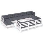 11-Piece Garden Lounge Set with Cushions White Pine Wood Outdoor Patio Furniture