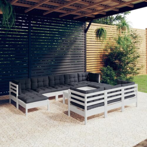 11-Piece Garden Lounge Set with Cushions White Pine Wood Outdoor Patio Furniture - Image 2