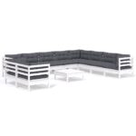 11-Piece Garden Lounge Set with Cushions White Pine Wood Outdoor Patio Furniture