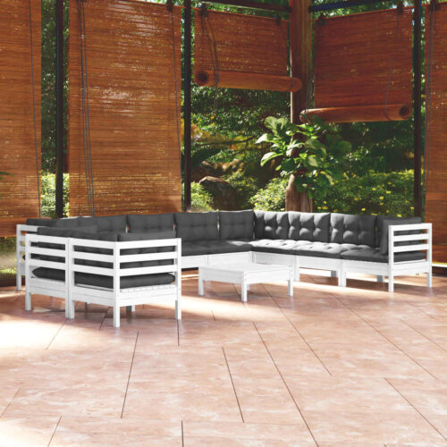 11-Piece Garden Lounge Set with Cushions White Pine Wood Outdoor Patio Furniture - Image 2