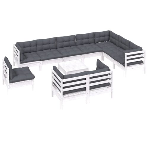 11-Piece Garden Lounge Set with Cushions White Pine Wood Outdoor Patio Furniture - Image 3