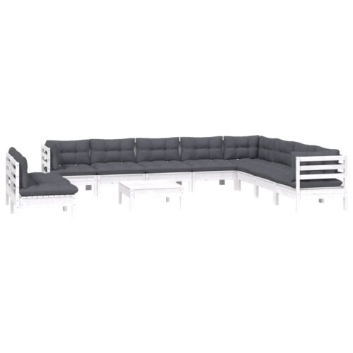 11-Piece Garden Lounge Set with Cushions White Pine Wood Outdoor Patio Furniture - Image 3
