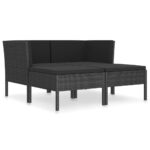 4-Piece Garden Lounge Set with Cushions Poly Rattan Wicker Outdoor Patio Furniture Black