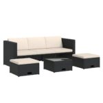 4-Piece Garden Lounge Set with Cushions Poly Rattan Wicker Outdoor Patio Furniture Black