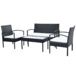4-Piece Garden Lounge Set with Cushions Poly Rattan Wicker Outdoor Patio Furniture Black