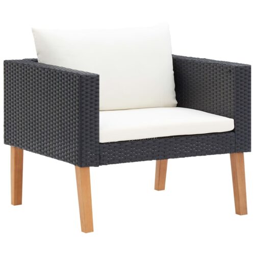 4-Piece Garden Lounge Set with Cushions Poly Rattan Wicker Outdoor Patio Furniture Black - Image 3