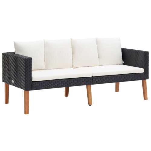 4-Piece Garden Lounge Set with Cushions Poly Rattan Wicker Outdoor Patio Furniture Black - Image 9