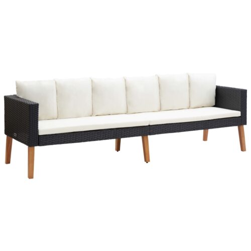 4-Piece Garden Lounge Set with Cushions Poly Rattan Wicker Outdoor Patio Furniture Black - Image 4