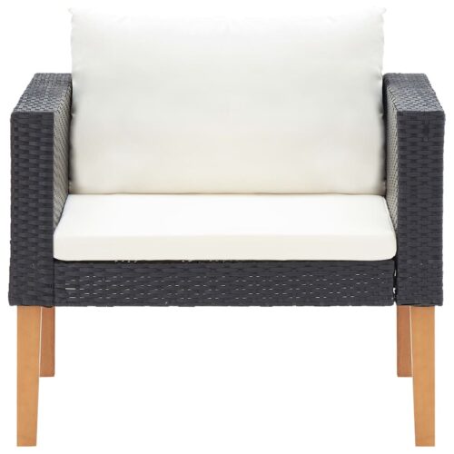 4-Piece Garden Lounge Set with Cushions Poly Rattan Wicker Outdoor Patio Furniture Black - Image 6