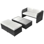 4-Piece Garden Lounge Set with Cushions Poly Rattan Wicker Outdoor Patio Furniture Black