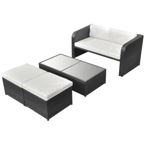 4-Piece Garden Lounge Set with Cushions Poly Rattan Wicker Outdoor Patio Furniture Black
