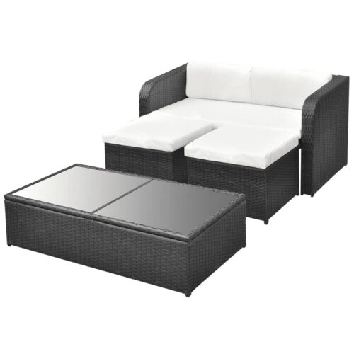 4-Piece Garden Lounge Set with Cushions Poly Rattan Wicker Outdoor Patio Furniture Black - Image 4