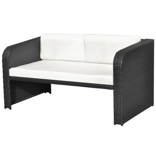 4-Piece Garden Lounge Set with Cushions Poly Rattan Wicker Outdoor Patio Furniture Black - Image 7