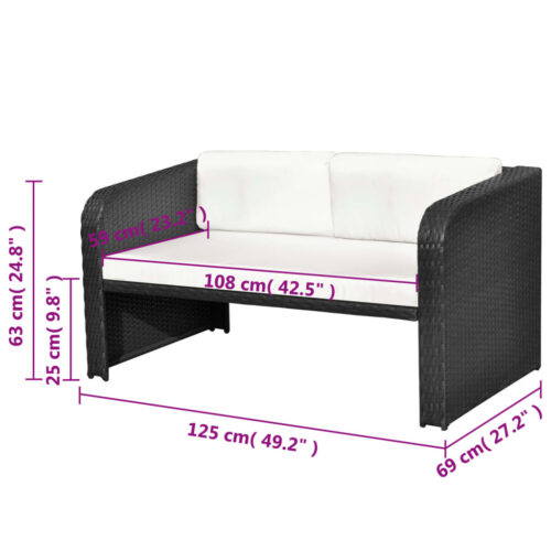 4-Piece Garden Lounge Set with Cushions Poly Rattan Wicker Outdoor Patio Furniture Black - Image 11
