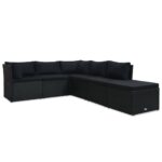 4-Piece Garden Lounge Set with Cushions Poly Rattan Black