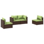 4-Piece Garden Lounge Set with Cushions Poly Rattan Wicker Outdoor Patio Furniture Brown