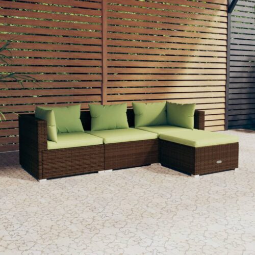 4-Piece Garden Lounge Set with Cushions Poly Rattan Wicker Outdoor Patio Furniture Brown - Image 2