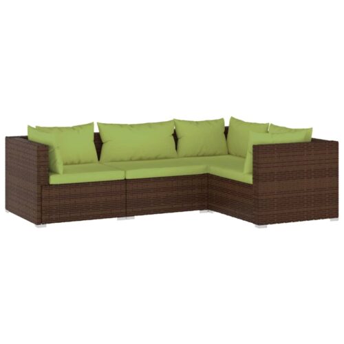 4-Piece Garden Lounge Set with Cushions Poly Rattan Wicker Outdoor Patio Furniture Brown