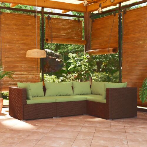 4-Piece Garden Lounge Set with Cushions Poly Rattan Wicker Outdoor Patio Furniture Brown - Image 2