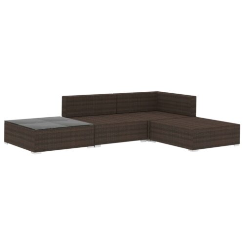 4-Piece Garden Lounge Set with Cushions Poly Rattan Wicker Outdoor Patio Furniture Brown - Image 3