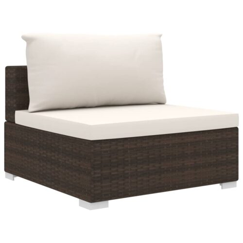 4-Piece Garden Lounge Set with Cushions Poly Rattan Wicker Outdoor Patio Furniture Brown - Image 5