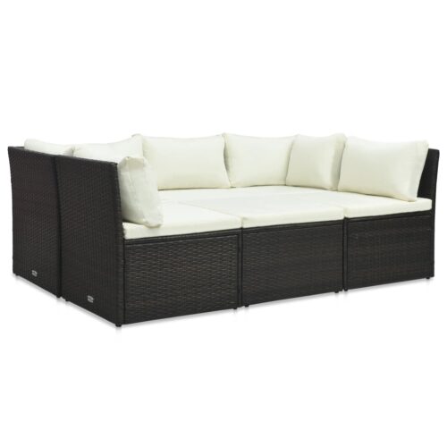 4-Piece Garden Lounge Set with Cushions Poly Rattan Brown
