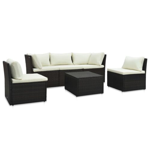 4-Piece Garden Lounge Set with Cushions Poly Rattan Brown - Image 2
