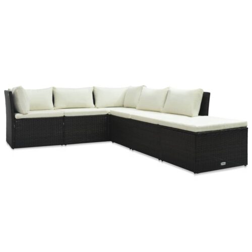 4-Piece Garden Lounge Set with Cushions Poly Rattan Brown - Image 3