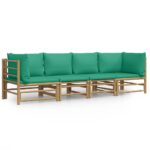 4-Piece Garden Lounge Set with Green Cushions Bamboo