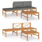 4-Piece Garden Lounge Set with Grey Cushions Acacia Wood Timber Outdoor Patio Furniture