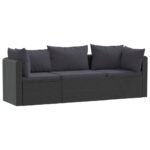 3-Piece Garden Sofa Set with Cushions Poly Rattan Black