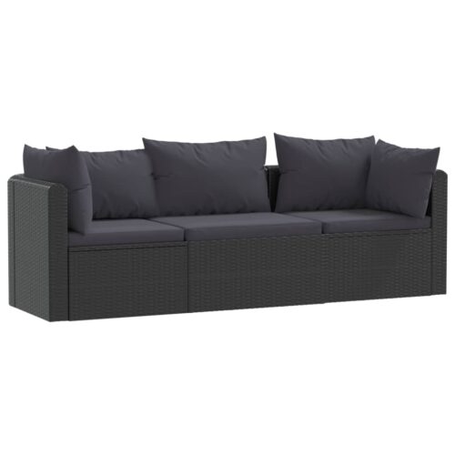 3-Piece Garden Sofa Set with Cushions Poly Rattan Black