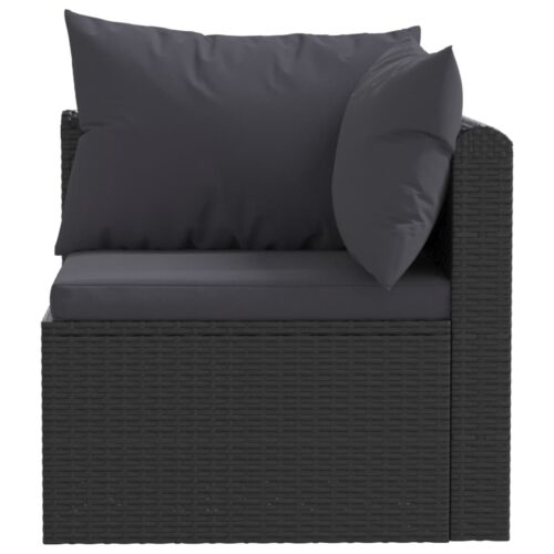 3-Piece Garden Sofa Set with Cushions Poly Rattan Black - Image 4