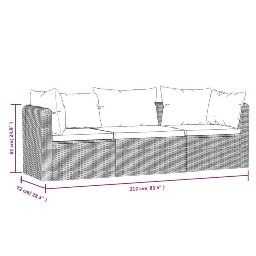 3-Piece Garden Sofa Set with Cushions Poly Rattan Black - Image 7
