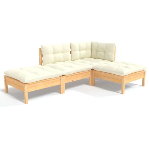 4-Piece Outdoor Lounge Set Garden Patio Sofa Chairs Furniture Setting Pine Wood