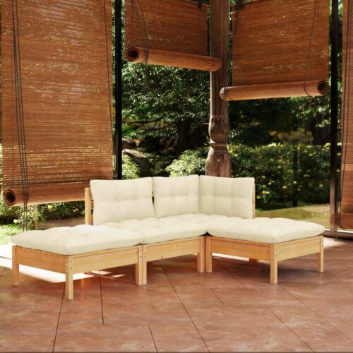 4-Piece Outdoor Lounge Set Garden Patio Sofa Chairs Furniture Setting Pine Wood - Image 2