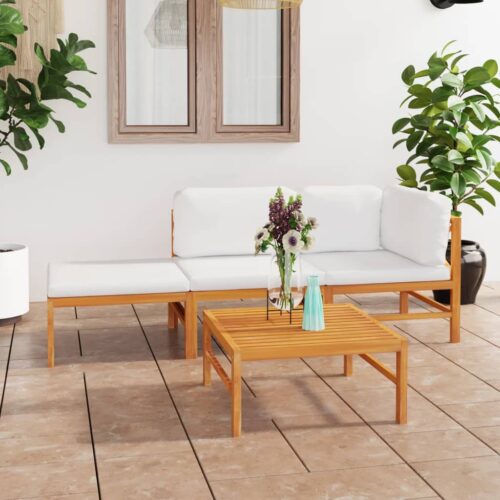 4-Piece Garden Lounge Set with Cream Cushions Acacia Wood Timber Outdoor Patio Furniture - Image 2