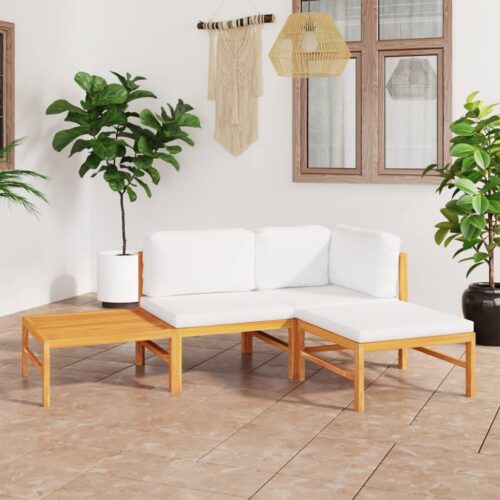 4-Piece Garden Lounge Set with Cream Cushions Acacia Wood Timber Outdoor Patio Furniture - Image 2