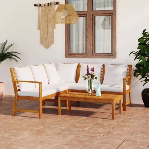 4-Piece Garden Lounge Set with Cushion Cream Acacia Wood Timber Outdoor Patio Furniture - Image 2