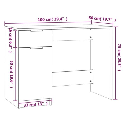 Desk White 100x50x75cm Engineered Wood - Image 9