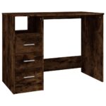 Office Desk Work Computer Laptop Storage Drawers Cabinet Table Smoked Oak