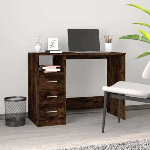 Office Desk Work Computer Laptop Storage Drawers Cabinet Table Smoked Oak - Image 2